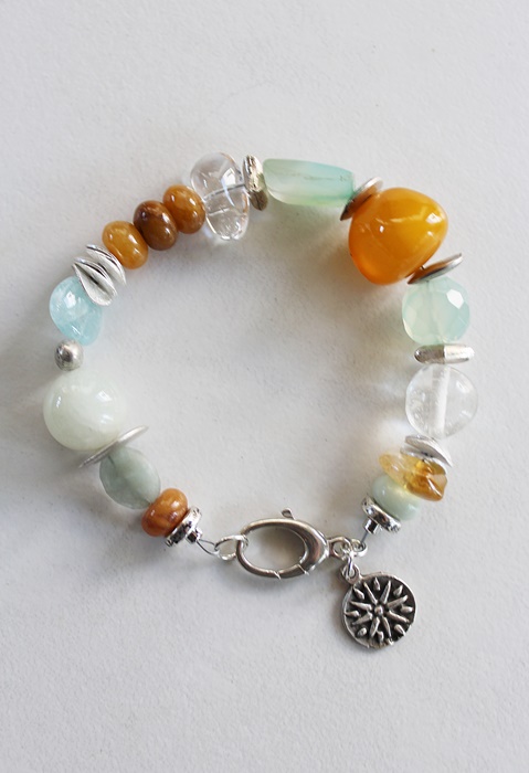 Aqua Chalcedony, Aquamarine, Amber, and Assorted Gem Bracelet - The Malibu Bracelet
