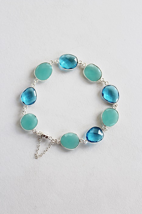 Aqua Chalcedony and Blue Topaz Linked Bracelet - The Azure Bracelet