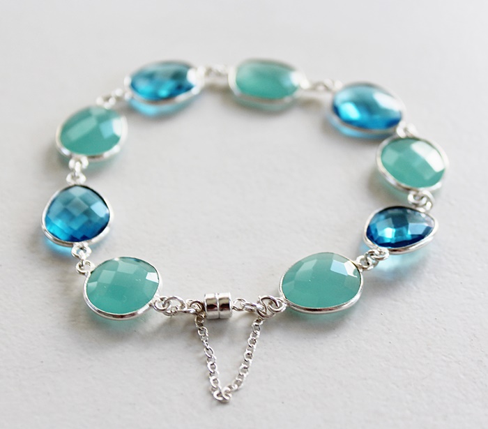 Aqua Chalcedony and Blue Topaz Linked Bracelet - The Azure Bracelet