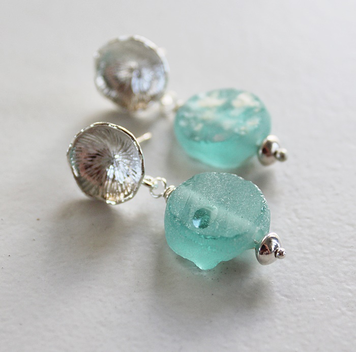 Ancient Roman Glass & Silver Post Earrings - The Aurelia Earrings