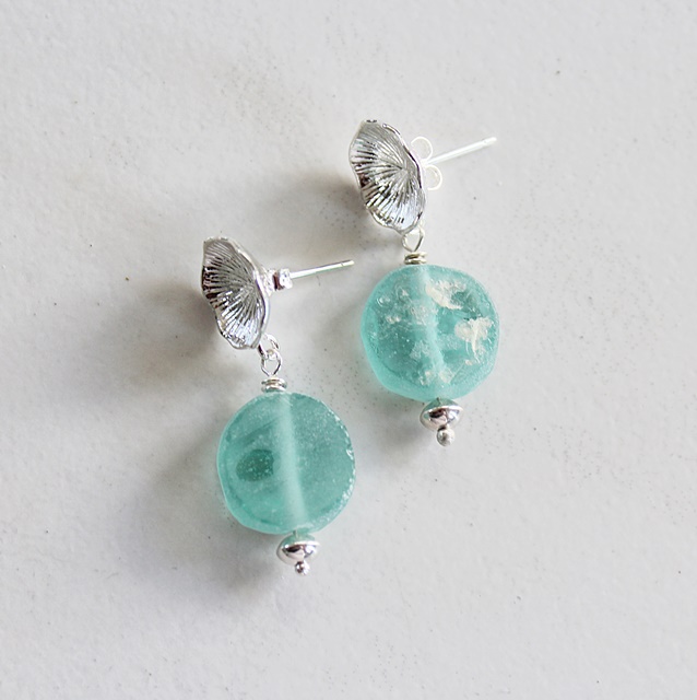 Ancient Roman Glass & Silver Post Earrings - The Aurelia Earrings