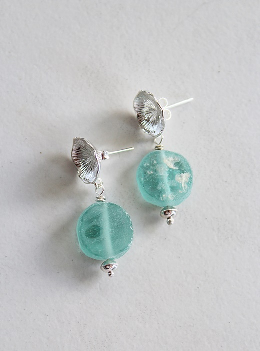 Ancient Roman Glass & Silver Post Earrings - The Aurelia Earrings