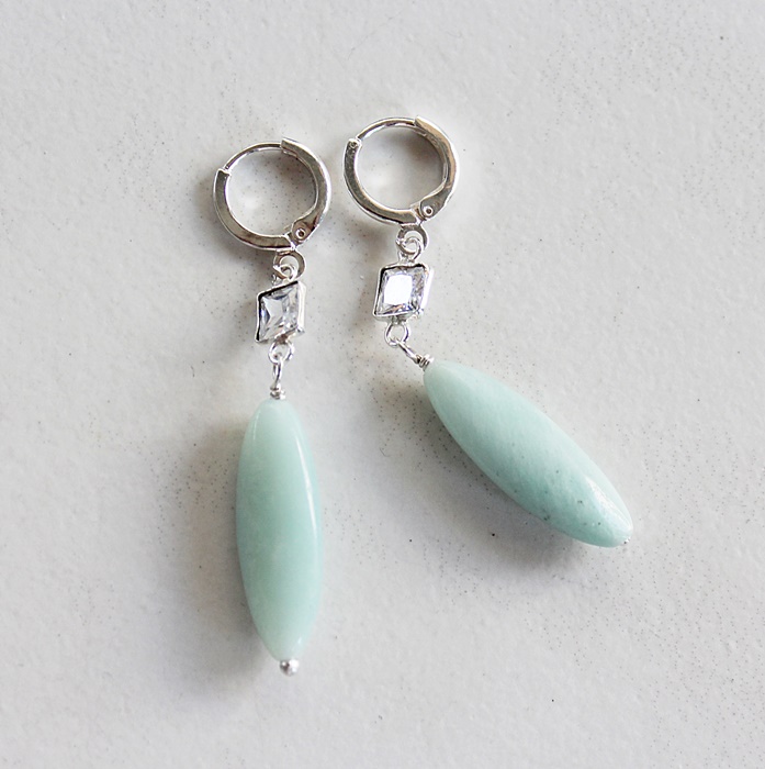 Amazonite and CZ Drops - The Aegean Earrings