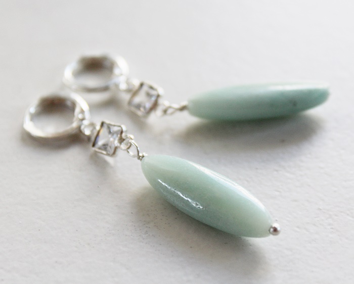 Amazonite and CZ Drops - The Aegean Earrings