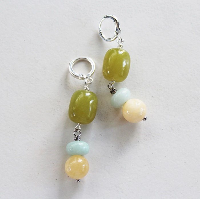Lime Jade, Amazonite, Agate - The Terra Earrings