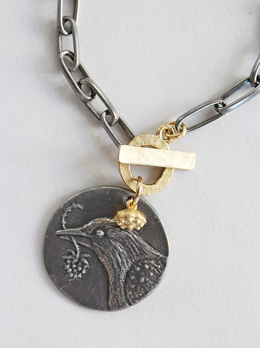 Oxidized Paper Clip Chain with Bird Pendant - The Robin Necklace