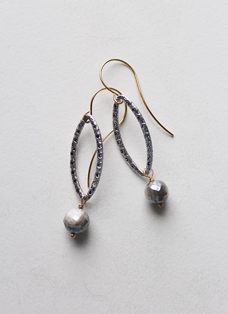 Australian Moonstone and Silver Hoop Earrings - The Sharon Earrings