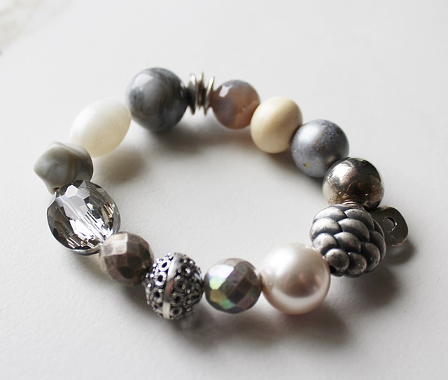 Mixed Gem, Glass and Lucite Stretch Bracelet - The Winter Woods Bracelet