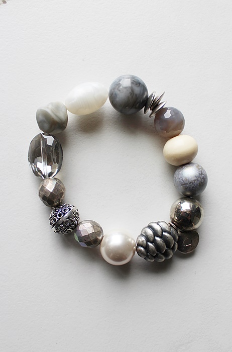 Mixed Gem, Glass and Lucite Stretch Bracelet - The Winter Woods Bracelet