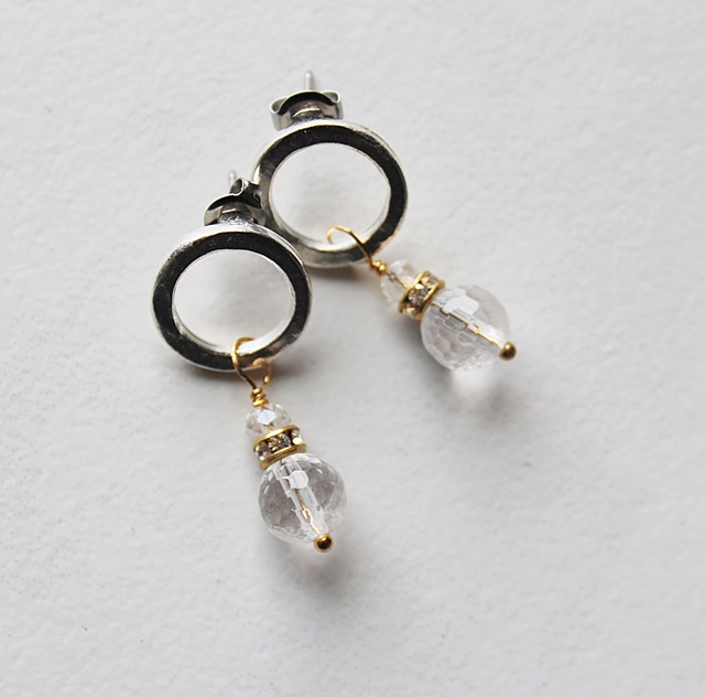 Clear Quartz on Circle Hoop Post Earrings - The Everly Earrings