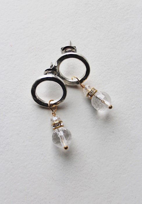 Clear Quartz on Circle Hoop Post Earrings - The Everly Earrings