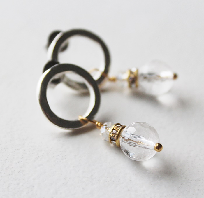 Clear Quartz on Circle Hoop Post Earrings - The Everly Earrings