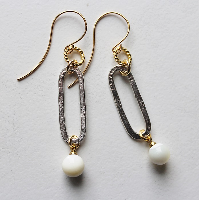 Mother of Pearl on Silver Hammered Hoops - The Joni Earrings