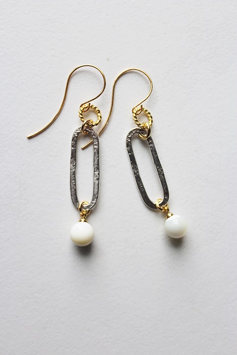 Mother of Pearl on Silver Hammered Hoops - The Joni Earrings