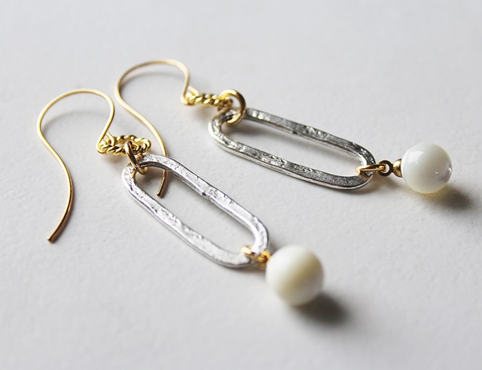 Mother of Pearl on Silver Hammered Hoops - The Joni Earrings