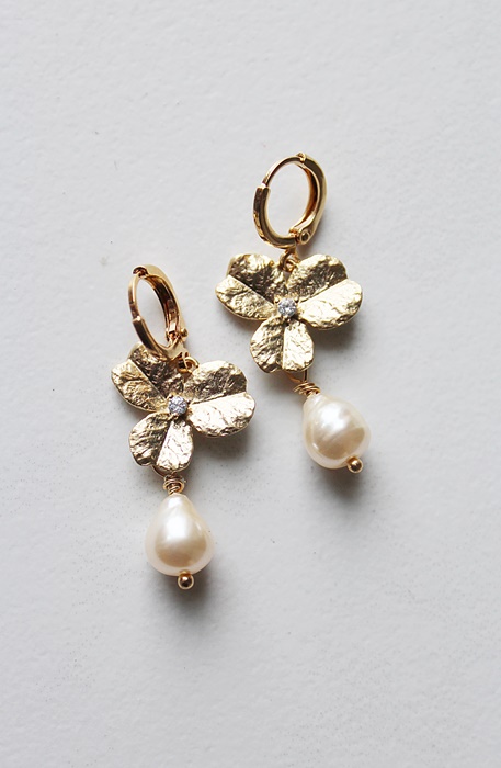 Vintage Glass Pearl Drop and Hydrangea CZ Earrings - The Starlight Earrings