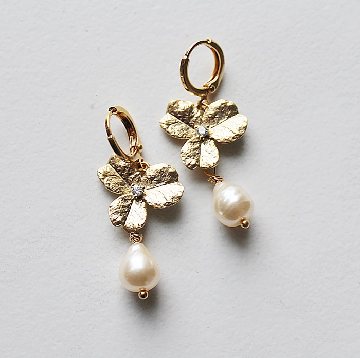 Vintage Glass Pearl Drop and Hydrangea CZ Earrings - The Starlight Earrings