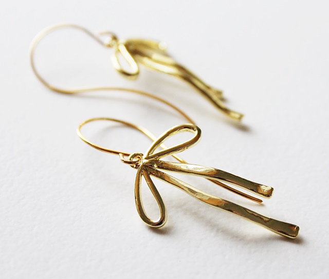 Gold Plated Sweet Bow Earrings/Necklace - The Holiday Bow Earrings and Necklace