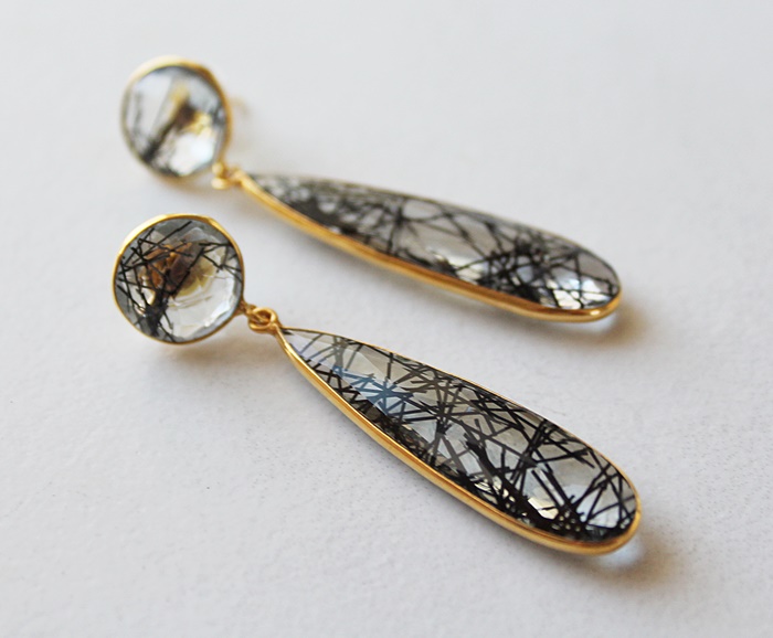 Rutilated Quartz Post Style Earrings - The Irene Earrings