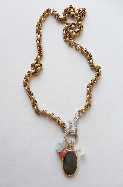 Labradorite Cluster Necklace on Gold Chunky Chain - The Mallory Necklace
