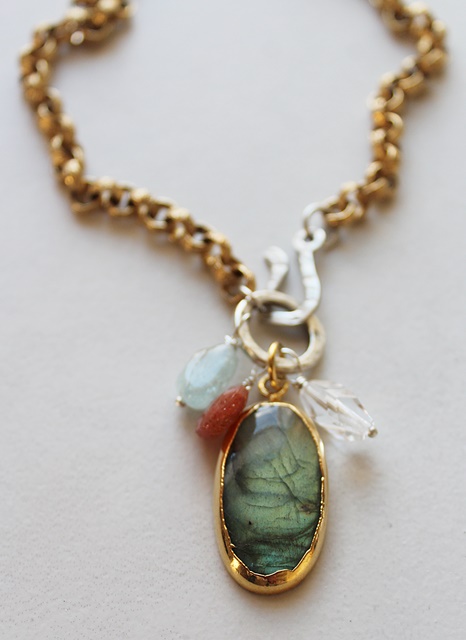 Labradorite Cluster Necklace on Gold Chunky Chain - The Mallory Necklace