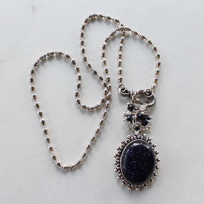 OOAK Blue Goldstone Pendant Necklace