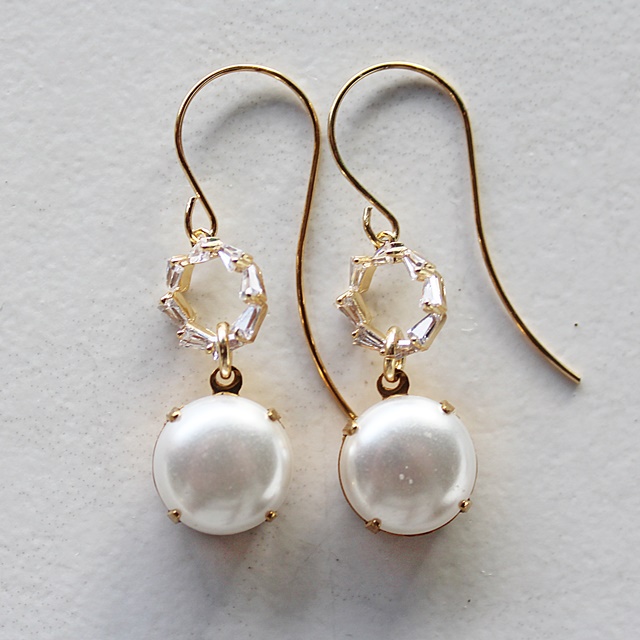 Vintage Glass Pearl Cabachon & CZ Earrings - The Gail Earrings