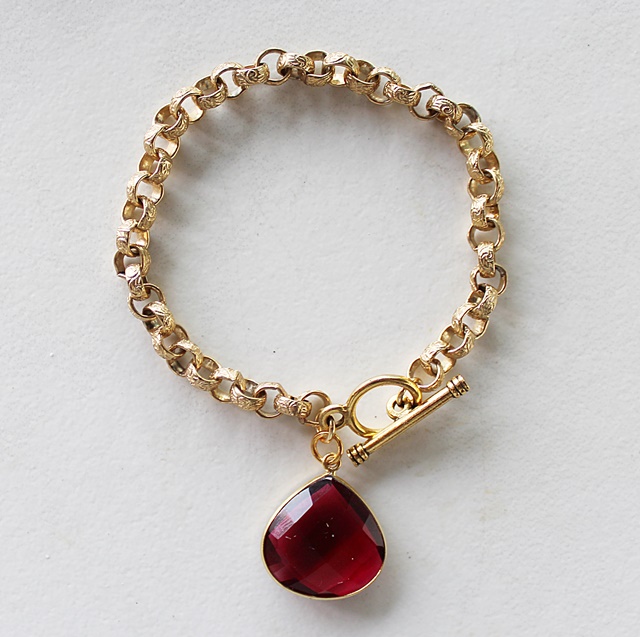 Golden Brass and Ruby Charm Bracelet - The Holiday Bracelet
