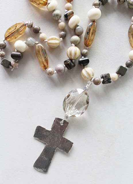 OOAK Mixed Gem Knotted Cross Necklace - The Moira Necklace
