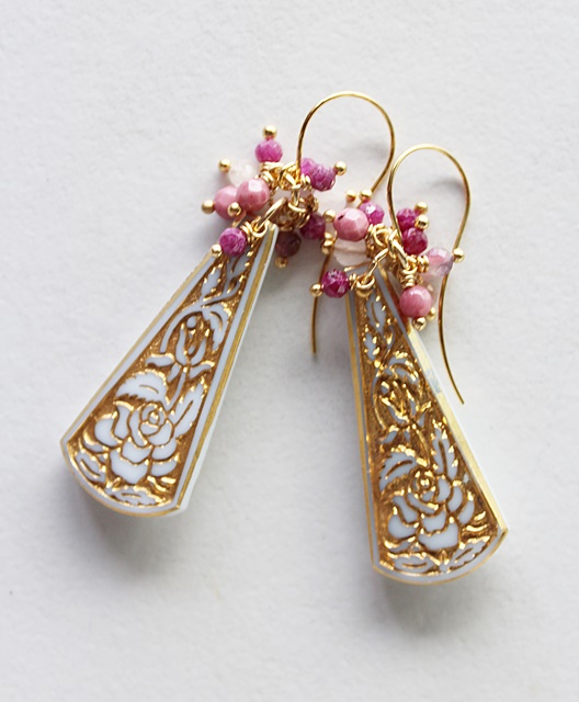 Pink Peruvian Opals and Vintage Lucite Earrings - The Pilar Earrings
