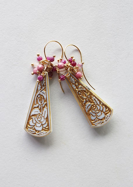 Pink Peruvian Opals and Vintage Lucite Earrings - The Pilar Earrings