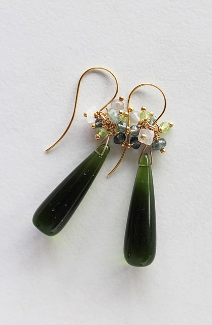 Green Agate, Moss Aquamarine, Moonstone, Peridot Earrings - The Zoe Earrings