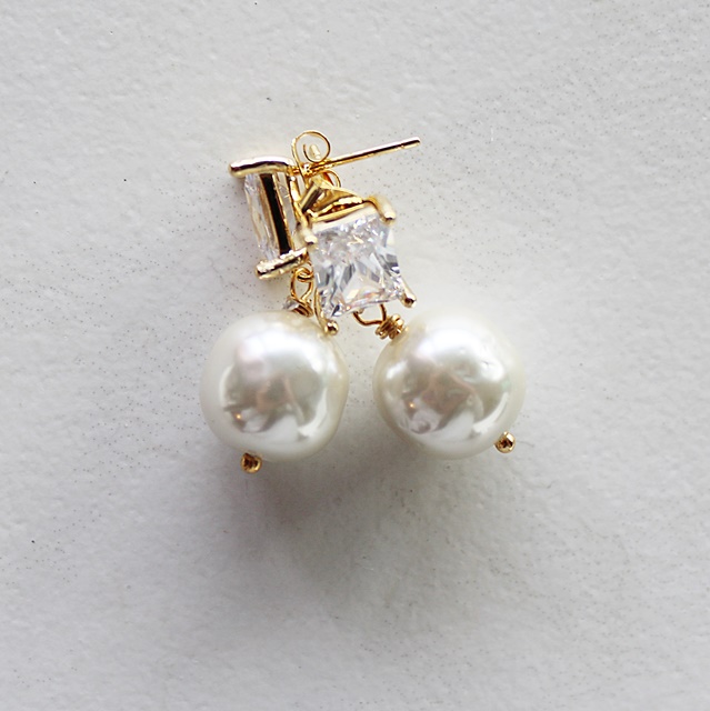 Post Style CZ and Vintage Glass Pearl Earrings - The June Earrings
