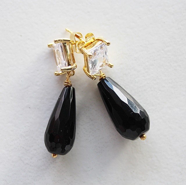 CZ and Black Onyx Drop Earrings - The Molly Earrings
