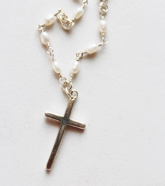 Sterling Cross and Fresh Water Pearl Necklace - The Hope Necklace