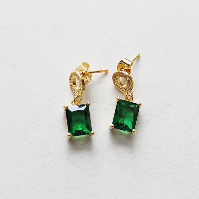 Emerald Green Crystal and CZ Post Earrings - The Ivy Earrings