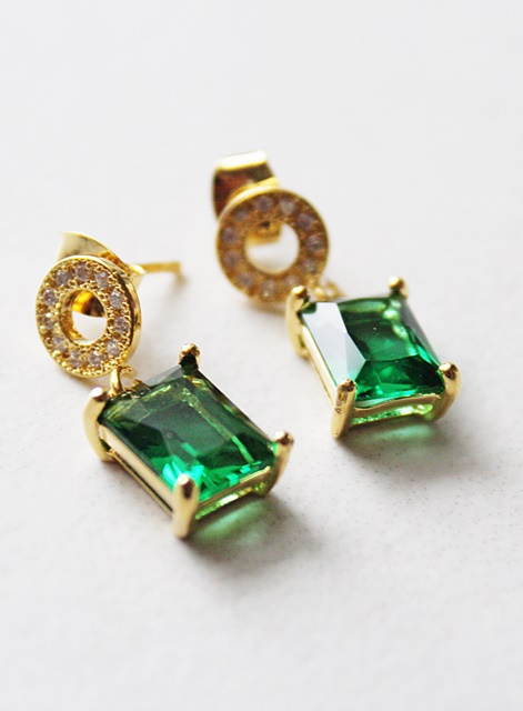 Emerald Green Crystal and CZ Post Earrings - The Ivy Earrings