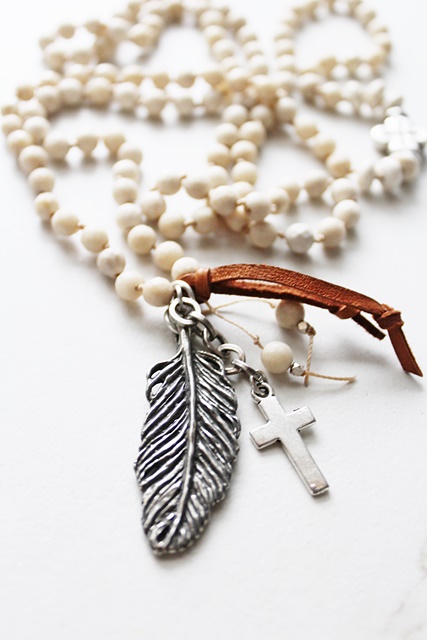 Handtied River Stone Beaded Feather Necklace - The Feather Necklace