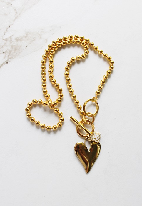 Gold Plated Elongated Heart on a Plated Ball Chain - The Ainsley Necklace