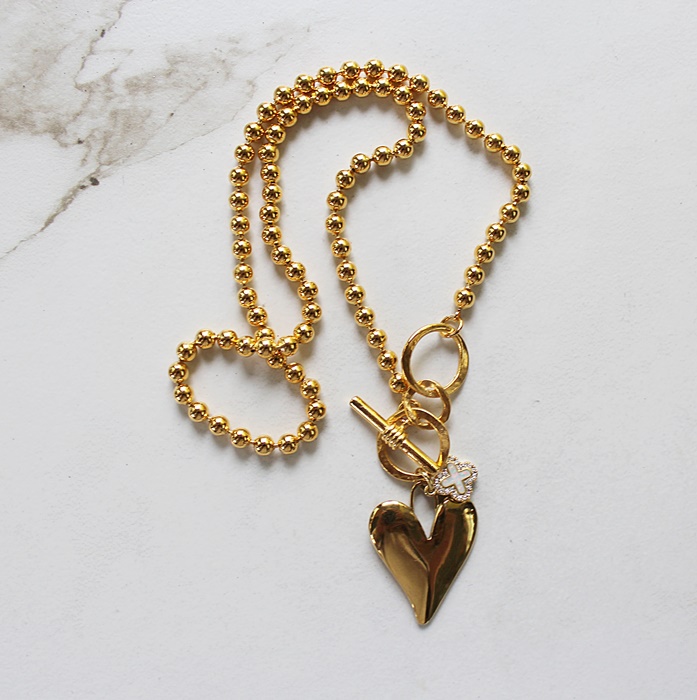 Gold Plated Elongated Heart on a Plated Ball Chain - The Ainsley Necklace