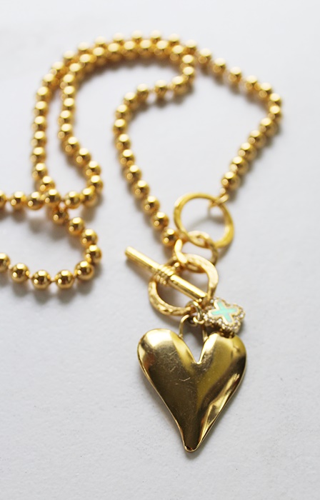 Gold Plated Elongated Heart on a Plated Ball Chain - The Ainsley Necklace