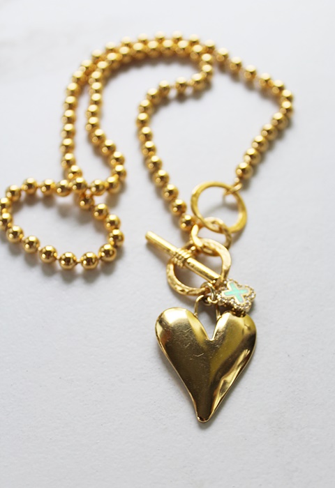 Gold Plated Elongated Heart on a Plated Ball Chain - The Ainsley Necklace