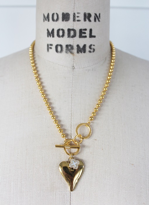 Gold Plated Elongated Heart on a Plated Ball Chain - The Ainsley Necklace