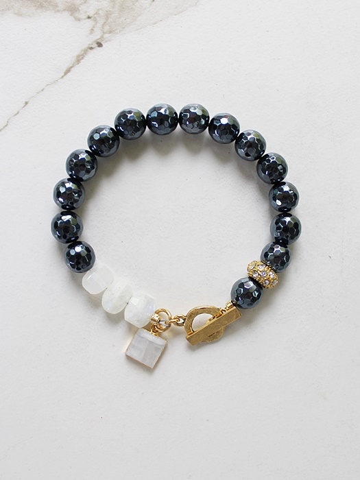 Mystic Titanium Black Onyx and Moonstone Bracelet - The Solstice Necklace