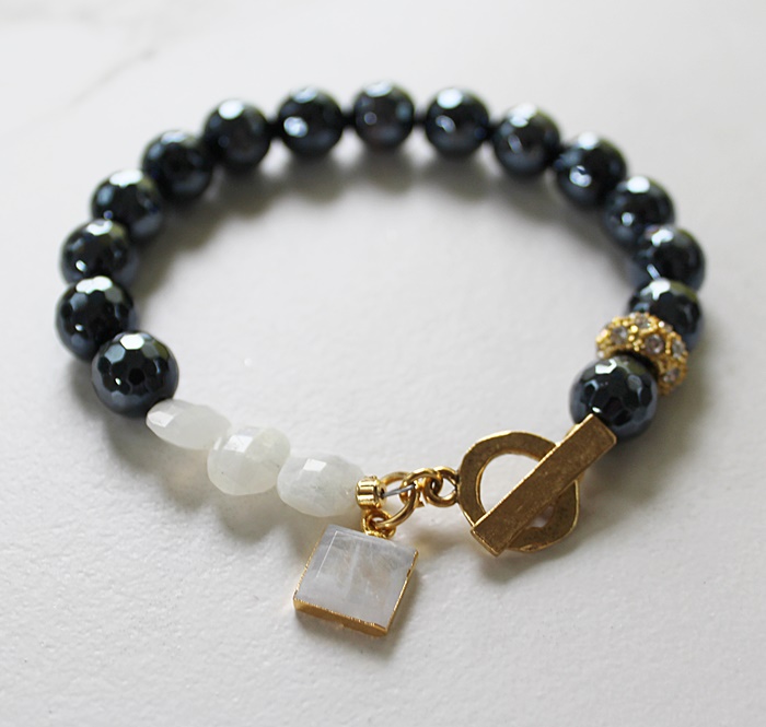 Mystic Titanium Black Onyx and Moonstone Bracelet - The Solstice Necklace