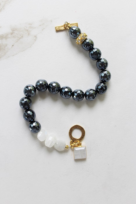 Mystic Titanium Black Onyx and Moonstone Bracelet - The Solstice Necklace