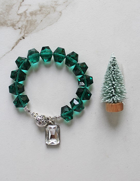 Vintage Glass Bracelet with Silver Cabachon - The Winter Forest Bracelet