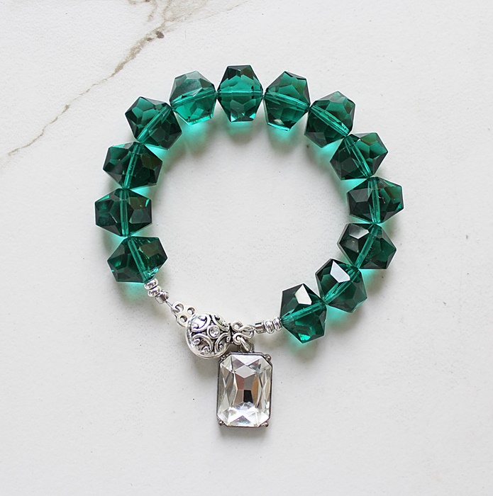 Vintage Glass Bracelet with Silver Cabachon - The Winter Forest Bracelet