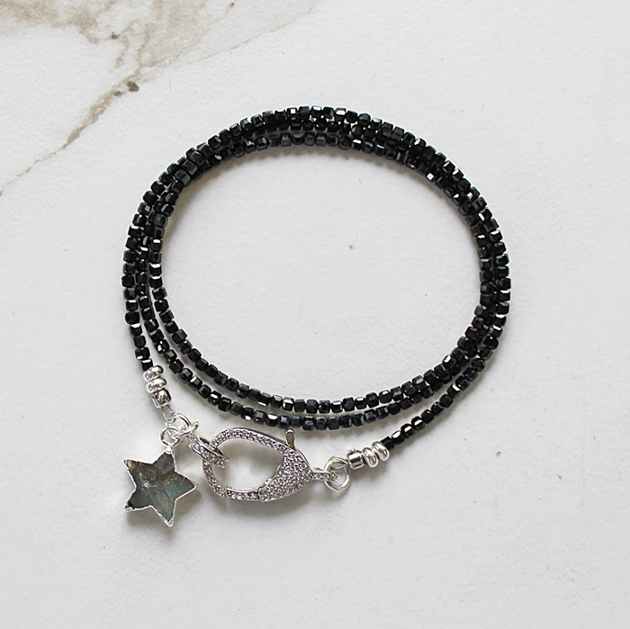 Triple Wrap Bracelet/Necklace in Black Tourmaline or Labradorite - The Star Gazer Bracelet/Necklace