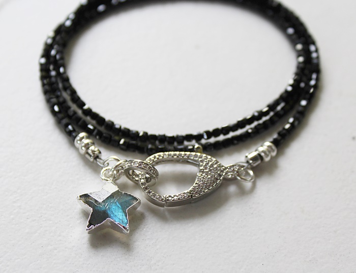 Triple Wrap Bracelet/Necklace in Black Tourmaline or Labradorite - The Star Gazer Bracelet/Necklace